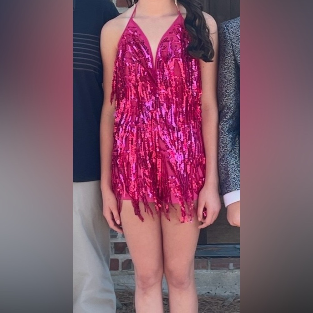 Pink Sequin Fringe Romper